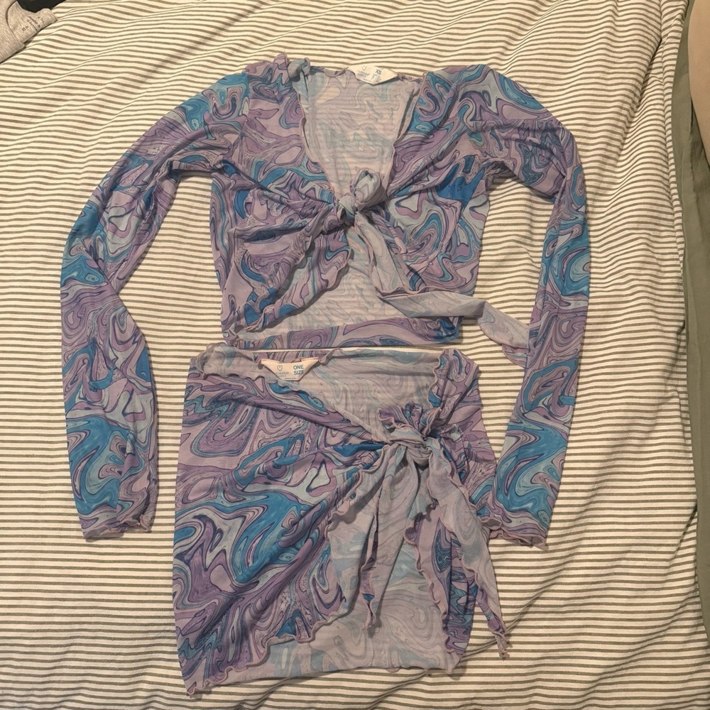 primark marble purple and blue cover up set